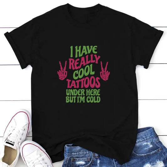 Really Cool Tattoos Under Here Apparel, Proudly Printed In The USA, Tee,  Gray / White / Blue / Black #sassy #cute