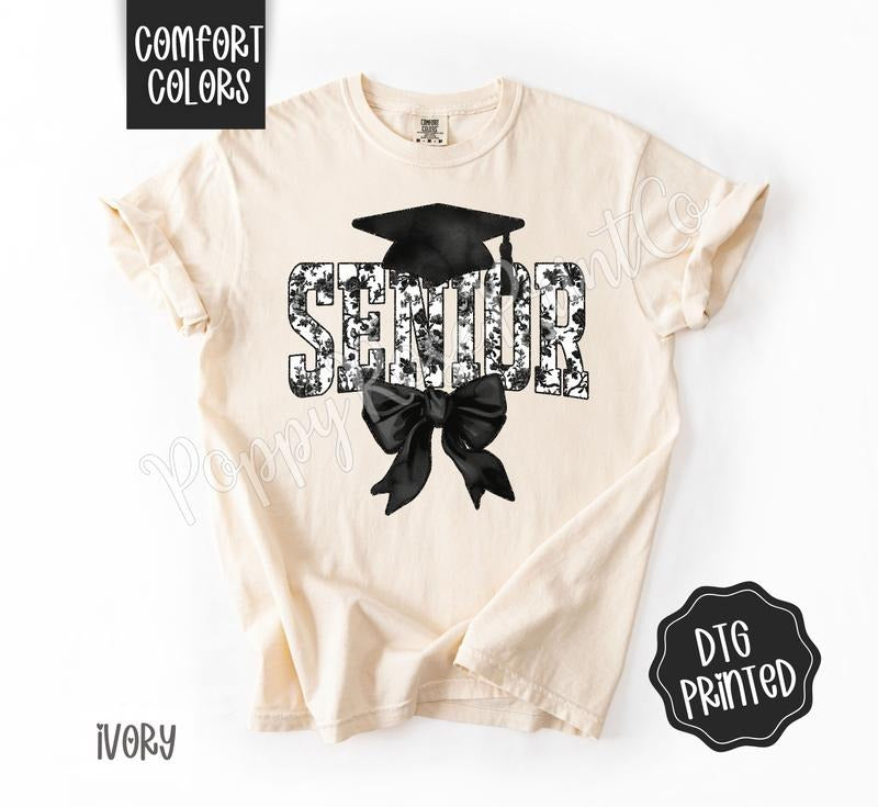 Black Senior Bow Comfort Colors Shirt,  Graduation Tshirt, Cute Coquette Tee, Gift for Her