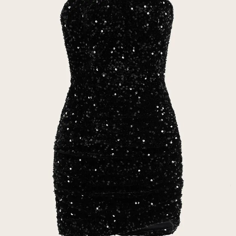 Black Sequin Tube Bodycon Date Night DressY2K