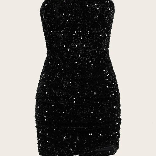 Black Sequin Tube Bodycon Date Night DressY2K