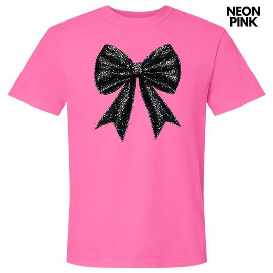 Black Shimmer Bow Comfort Colors T-Shirt 'NLB'