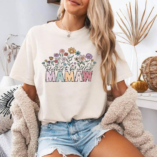 Blessed To Be Called Mamaw Floral Mother's Day T-Shirt [Unisex Cotton, Short Sleeve, Crewneck, Top Womenswear]