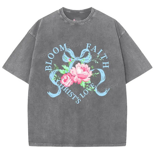 Bloom Faith Christ's Love Unisex Washed T-Shirt, Christian Jesus  t shirts, Vintage 90s Graphic Tee Gift Cotton Top Womenswear, Mineral color