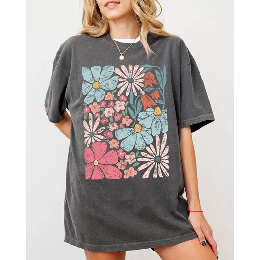 Blossoms, Gorgeous Abstract Flowers, Boho Floral Design, Summer Vibes, Gardening, Festival, Nature Shirt, Women's Comfort Color Tee, Tshirt
