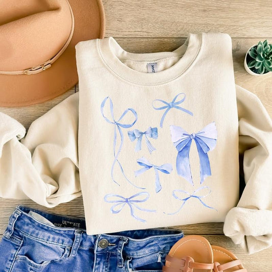 Blue Bows Crewneck Sweatshirt, Bow Sweatshirt, Blue Bow Sweater, Coquette Aesthetic Shirt, Valentines Sweatshirt, Gifts For Women, Long Sleeve Crewneck Shirt, Valentines Present Ideas, Gifts For Valentines Day Fit Unisex
