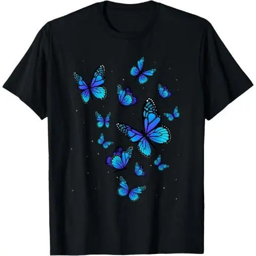 Blue Butterfly Art Garden Beautiful Butterflies T-Shirt Made in USA