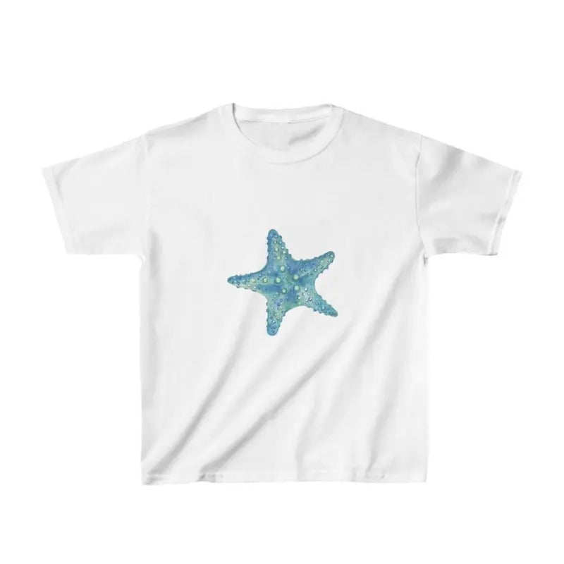 Blue Starfish Baby Tee Y2K Graphic Baby Tee, 90s Baby Tee-graphic baby tee Casual Short Sleeve, Slim-Fitting, Machine Washable, Top for Women - Womenswear