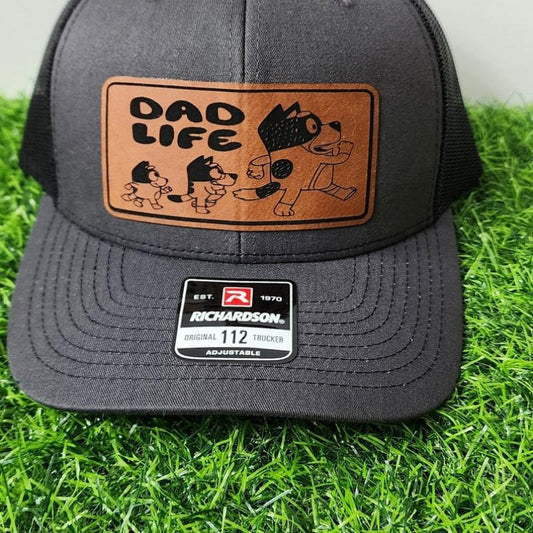 Blue dog Dad Life Leather Patch Hat - Father Hat, Dad Hat, Blue dog Hat - Center Patch
