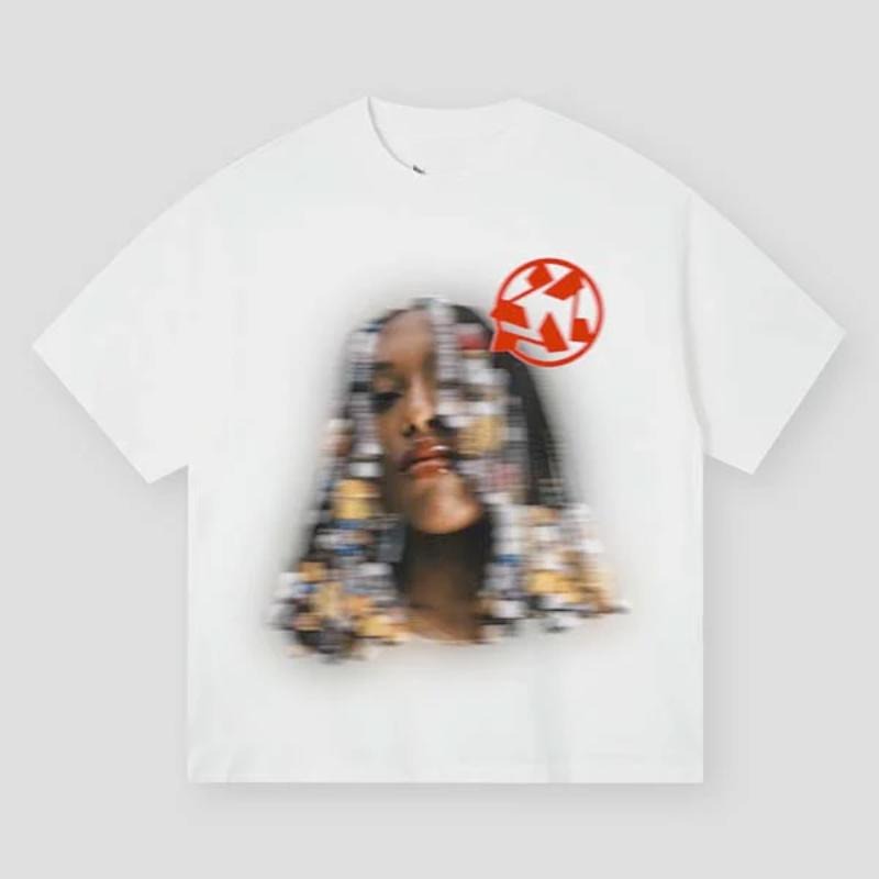 Blurred Female Portrait Print T-Shirt, Vintage Graphic Tee, Y2k Clothing, Unisex Cotton Crewneck T-Shirt - Medium, Short Sleeve, Casual Streetwear Printed Tee