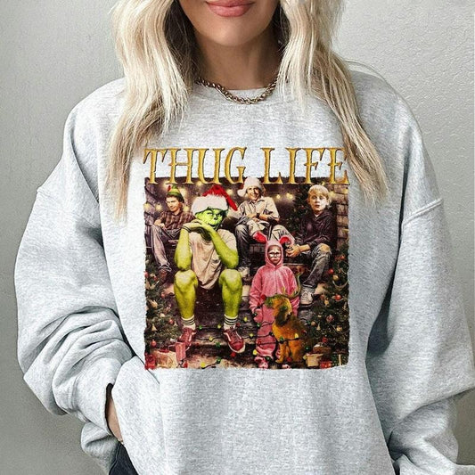 Blvckstyle Christmas Movie Thug Life Grlnch 90s Shirt, Bootleg Christmas Friends Elf Home Alone, Unisex Short Sleeve Tee