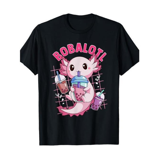 Bobalotl Kawaii Axolotl Drinking Boba Tea Pet Axolotl Lover Mens T-Shirt Made in USA