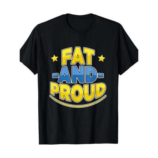 Body Positive Cotton T-Shirt for Men and Women - Casual Round Neck Tee with Geometric "Fat and Proud" Print, Stretch Fabric, Ideal for Sports, Yoga, Running, and Holiday Gifts - Unisex Fit for All Seasons Made in USA