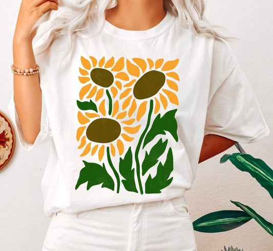 Boho Botanical Sunflower Art Nouveau Floral T-Shirtstyle{n002}2
