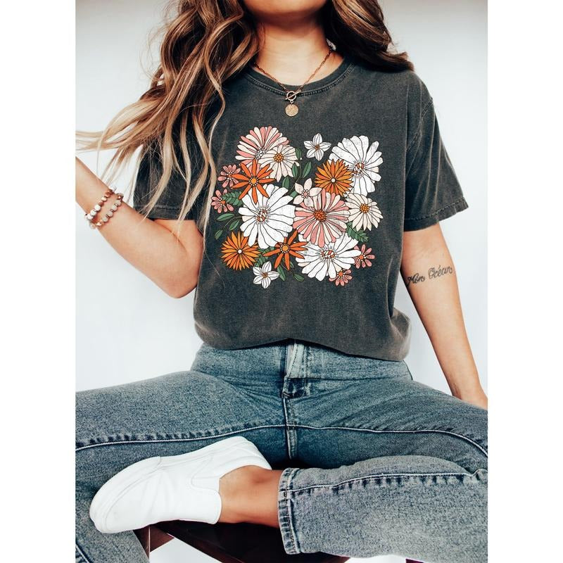 Boho Chic Wildflower Floral Comfort Colors Tshirt