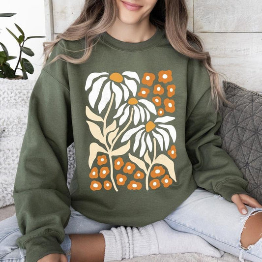 Boho Daisies, Boho Retro Floral Design Sweatshirt