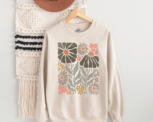 Boho Flower Sweatshirt, Vintage Floral Sweatshirt, Unisex Wildflower Sweater, Women Floral Minimalist Sweater, Flower Print Sweatshirt, Woman Gift