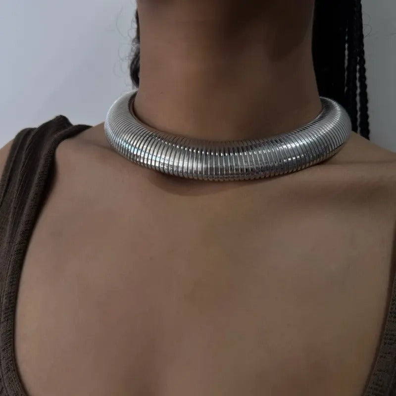 Bold Luxe Silver Choker - Elegant Design with Silver Finish and Comfortable Fit