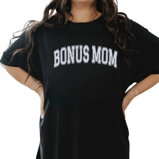 Bonus Mom Letter Print T Shirt, Stepmom Shirt, Mothers Day Gift, Gift For Stepmother Tee, Second Mom Mama Shirt, Unisex Short Sleeve Tee, Women's Casual Clothing