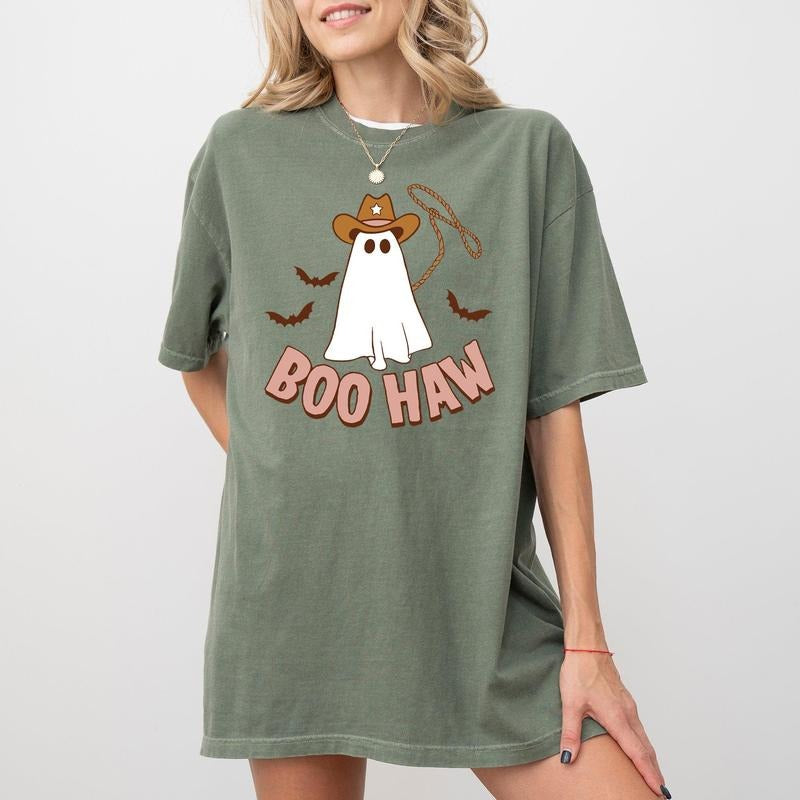 Boo Haw Cowboy Ghost, Funny, Witch, Aesthetic, Meme, Halloween, Spooky, Costume, Tshirt, Women's, Comfort Colors Tee, Spooky, Tshirt, Witch, Pumpkin, Ghost, Skeleton