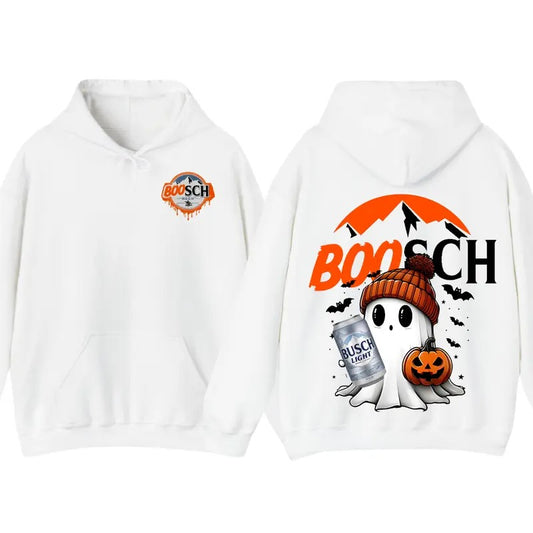 Boosh Light Cute Boo Ghost Halloween 2 Sided Hoodie T-Shirt, Boosh Light Halloween Hoodie For Men And Women, Halloween Cute Ghost Trendy Hoodie