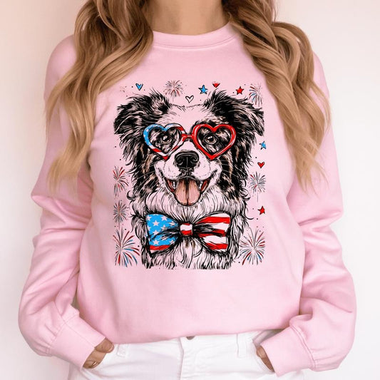 Border Collie Patriotic Dog, USA, America, Pet Lover, 4th of July Sweatshirt, Crew Neck, Women's, Crewneck