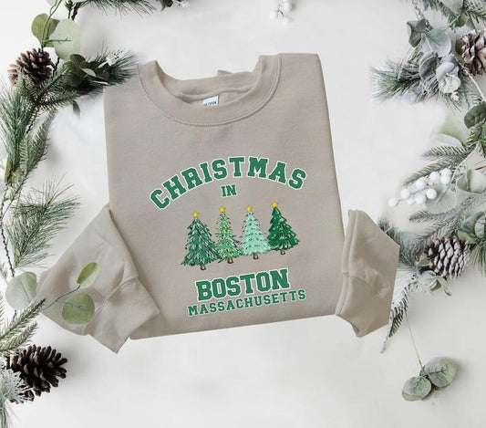 Boston Christmas Sweatshirt, Massachusetts Sweater, State Shirt, Personalized City Name Shirt, Christmas Trip Sweatshirt, Christmas  T-shirt, sweater and Hoodie