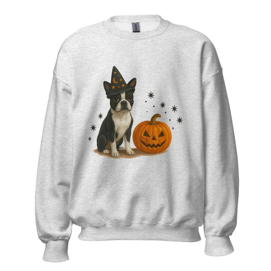 Boston Terrier Halloween Witchy Dogs Sweatshirt ~ Unisex Apparel Relaxed Fit Printed In The USA Clothing Womenswear Casual Comfort Cotton Top Athletic Boho Chi