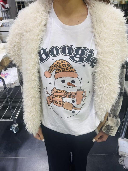 Bougie Snowman T-Shirt Snow Xmas Tshirt Xmas Snowman Tee Soft Print T-Shirt Snowman Christmas Shirt Hot Cocoa Tee Oversized Cozy Holiday Spirit Tshirt Leopard Snowman Shirt Xmas Holiday Tee Fun Snow Tshirt Sublimation Print Tee Casual Cute Top Winter