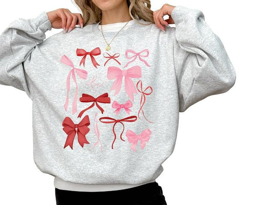 Bow Sweatshirt, Pink Bow Sweatshirt, Coquette Aesthetic Shirt, Y2k Shirt, Valentines Sweatshirt, Gifts For Women, Long Sleeve Crewneck Shirt, Valentine's Day Ideas, Gifts For Valentines Day Vday