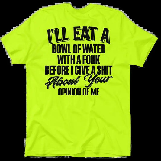 Bowl of water - Hi Visibility Safety Yellow Work T-Shirt Jersey Menswear Top Sleeve T-Shirt Cotton | Graphic Tees Apparel Crew Collar