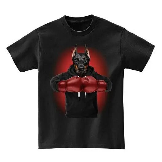 Boxing Doberman Dog, Martial Arts Fighter Warrior - Short Sleeve Unisex, Men, Women, Youth T-Shirt Made in USA