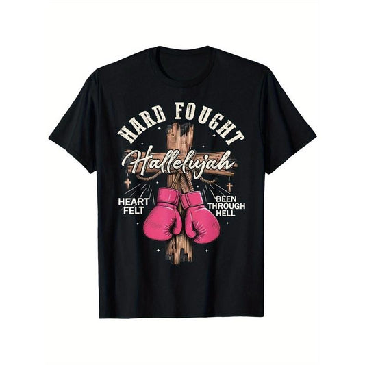 Brandon Hard Fought Hallelujah Praise Jesus T-Shirt, Casual Short Sleeve Tee, Crew Neck Cotton, Super Soft, Summer Tee - Easter, St. Patrick'S Day Gift, Mother'S Day Gifts for Men Women Couple and Friend made in usa
