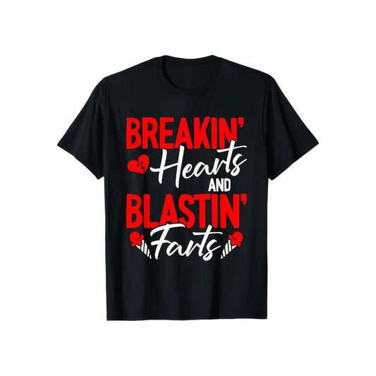 Breaking Hearts And Blasting Farts Valentines Day Funny Vday T-Shirt 220g, Pure Cotton, Heat Transfer Printed T-SHIRT made in usa