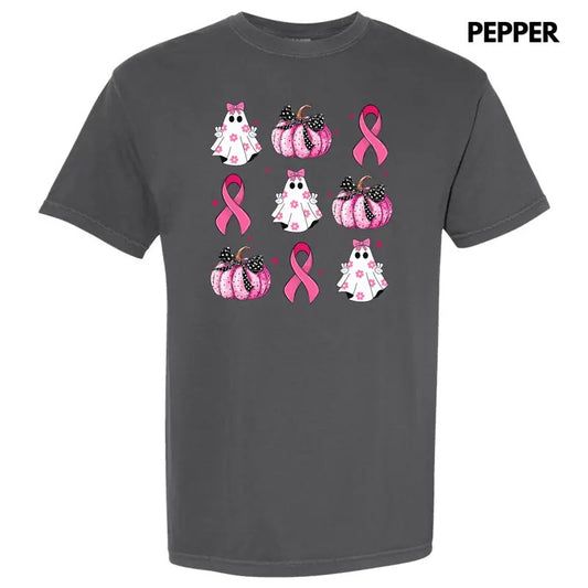 Breast Cancer Ribbon Ghost Collage Comfort Colors T-Shirt 'NLB'