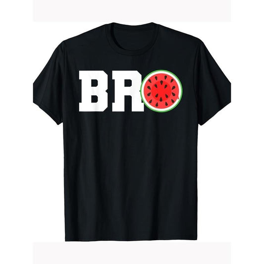 Bro Watermelon Print Men's T-Shirt - 100% Cotton, Crew Neck, Short Sleeve - Perfect for Summer Vacations & Casual Wear made in usa