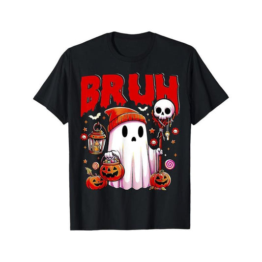 Brother Ghost Halloween Cute Ghost trick or Treat Candy T-shirt Black casual short sleeved men's sports T-shirt Made in USA