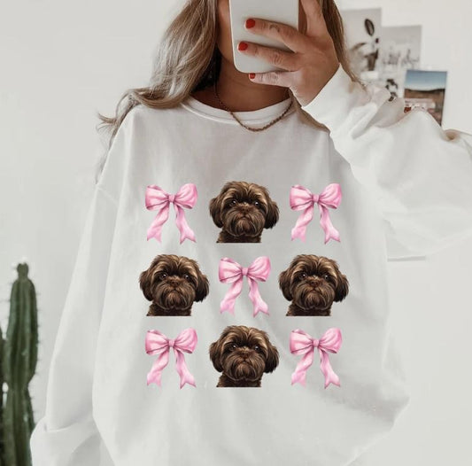 Brown Shitzu pink bows Sweatshirt,  Christmas Graphic Sweatshirt for Men and Women - Pullover, Comfortable