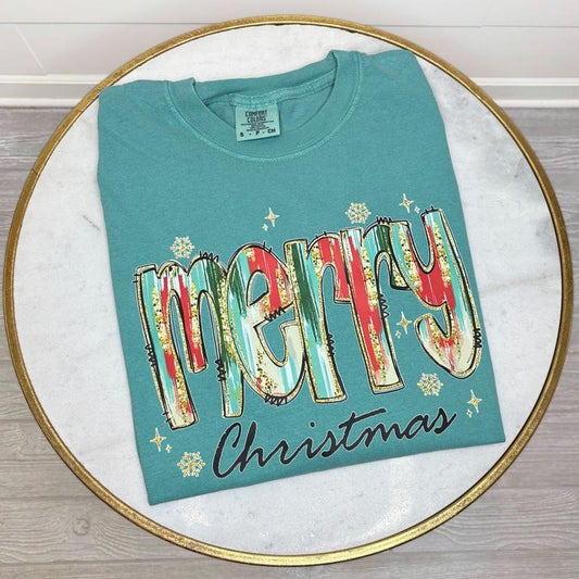 Brushstroke Merry Christmas Comfort Colors T-Shirt 'NLB'