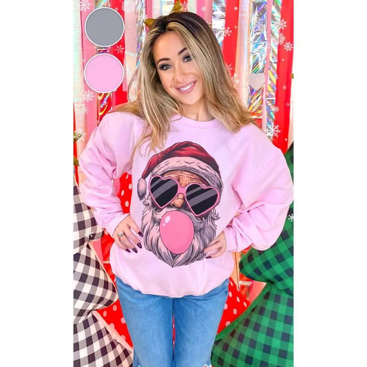 Bubble Gum Santa Christmas Graphic Sweatshirt