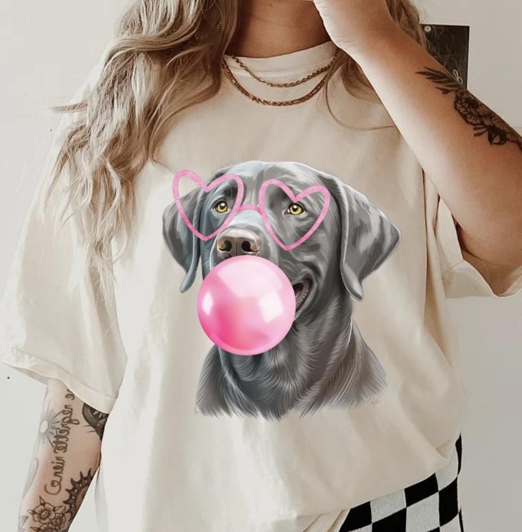 Bubblegum Silver Lab Shirt ~ Unisex Apparel Relaxed Fit Printed In The USA Clothing Womenswear Casual Comfort Cotton Top Athletic Boho Chic
