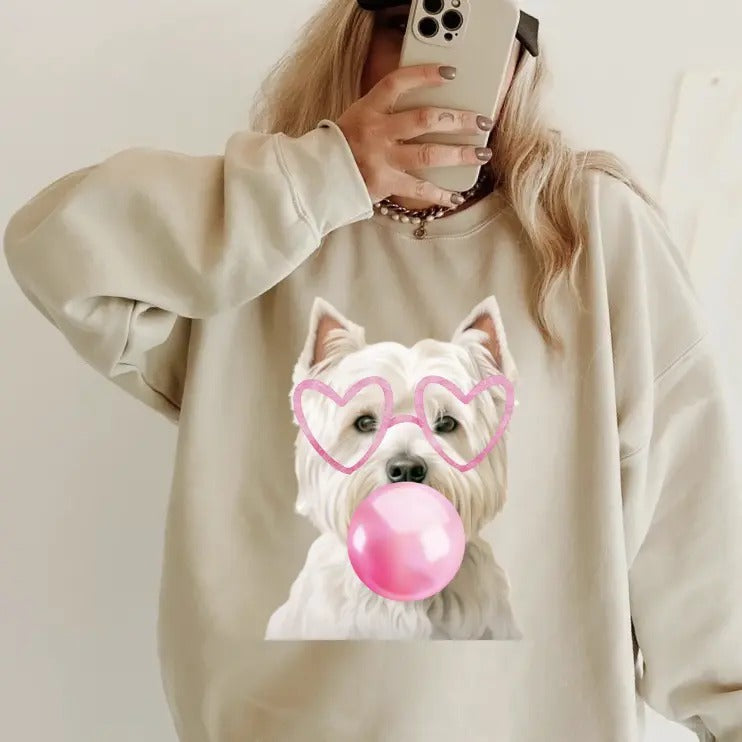 Bubblegum Westie Sweatshirt ~ Sweatshirt Unisex Apparel Relaxed Fit Printed in the USA Clothing Womenswear Casual and...