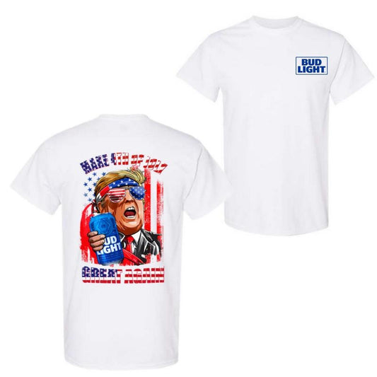 Bud Light Make 4th of July Great Again 2 Sided T-Shirt, Patriotic Beer Graphic Tee, Trendy Casual Wear, Perfect Gift for Him and Her