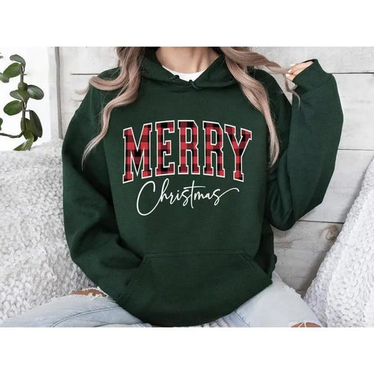Buffalo Plaid Sweater, Merry Christmas Sweatshirt, Christmas Family crewneck, Xmas Gift Idea, Woman Xmas Shirt, Cute Winter Holiday Sweater