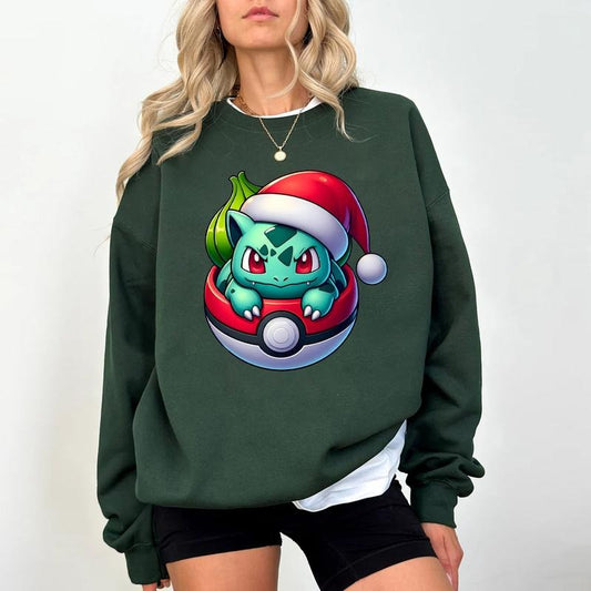 Bulbasaur Christmas Sweatshirt, Bulbasaur Santa Christmas Sweater, Bulbasaur Sweatshirt Hoodie, Anime Christmas Shirt, Anime Christmas Sweater, Christmas Pokemon Sweatshirt, Christmas Gifts For Pokemon Lovers, Pokémon Christmas Sweatshirt
