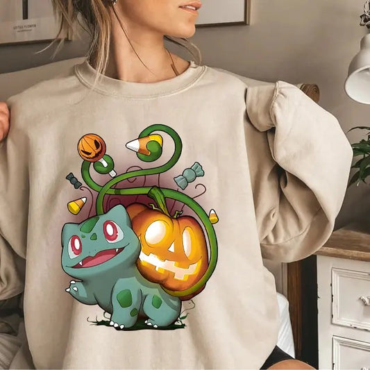 Bulbasaur Pumpkin Sweatshirt, Bulbasaur Sweatshirt, Pokemon Pumpkin Sweatshirt, Halloween Sweatshirt, Pumpkin Monster Sweatshirt, Gengar Japan Anime Sweatshirt, Pokemon "Halloween Bulbasaur" Sweatshirt, Gengar Sweatshirt, Anime Sweatshirt