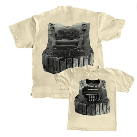 Bulletproof Vest Print Short Sleeve T-Shirt, Y2k Graphic Tee, Gothic Aesthetic Tee, Unisex T-Shirt, Gift For Men Women