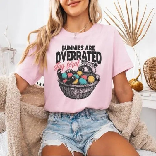Bunnies Are Overrated Stay Feral Shirt, Funny Easter Raccoon T-Shirt Graphic, Feral Easter Shirt, Women shirt, Trendy shirt, for her, Funny Womenswear