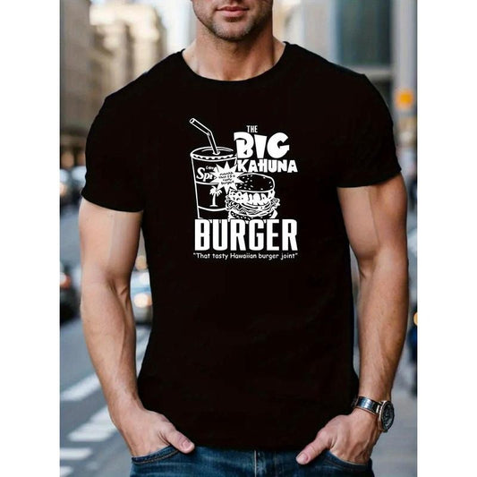 Burger And Beverage Sketch Print Men's Regular Fit T-shirt, Breathable Chic Round Neck Tee, Comfortable Meticulously Crafted Outdoor Tops For Workout & Daily Commute, Best Summer Choice Made in USA