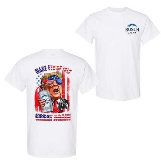 Busch Light Make 4th of July Great Again 2 Sided T-Shirt, Patriotic Beer Graphic Tee, Trendy Casual Wear, Perfect Gift for Him and Her