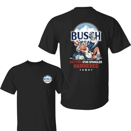 Busch Light Uncle Sam Drunk Getting Star Spangled Hammered 4th of July T-Shirt, Independence Day Patriotic Unisex Cotton T-shirt for Men for Women